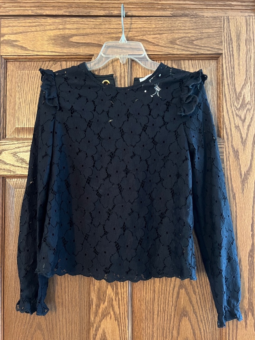 Molly Bracken Black Floral Lace Long-Sleeve Ruffle Top